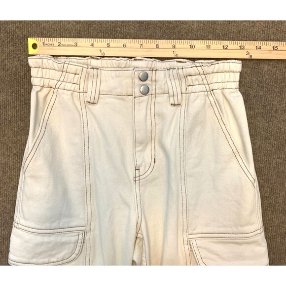 Pacsun Cargo Jeans Womens XS High Rise Wide Leg Bone White Utility Denim Pants - Picture 3 of 8